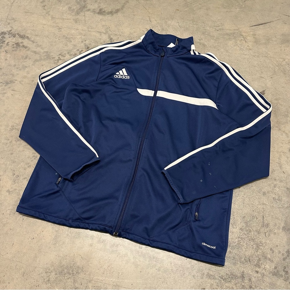 Vintage Adidas Track Jacket Men's XL Blue 3 Striped Y2K - Picture 2 of 11